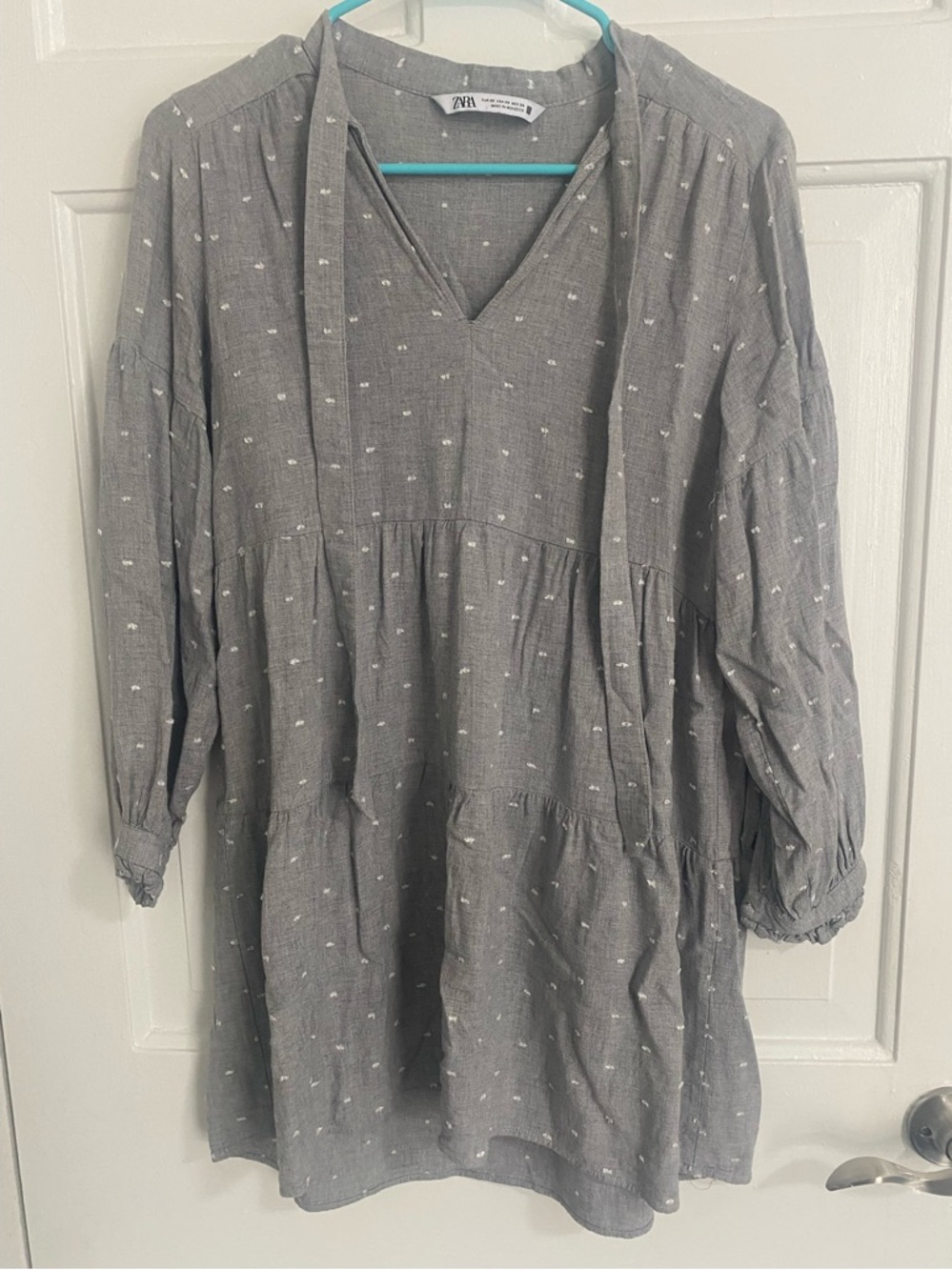 Zara Grey Embroidered Dress